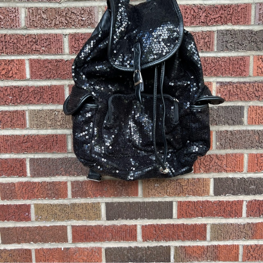 Black Clear Sequin Knapsack Backpack - image 2